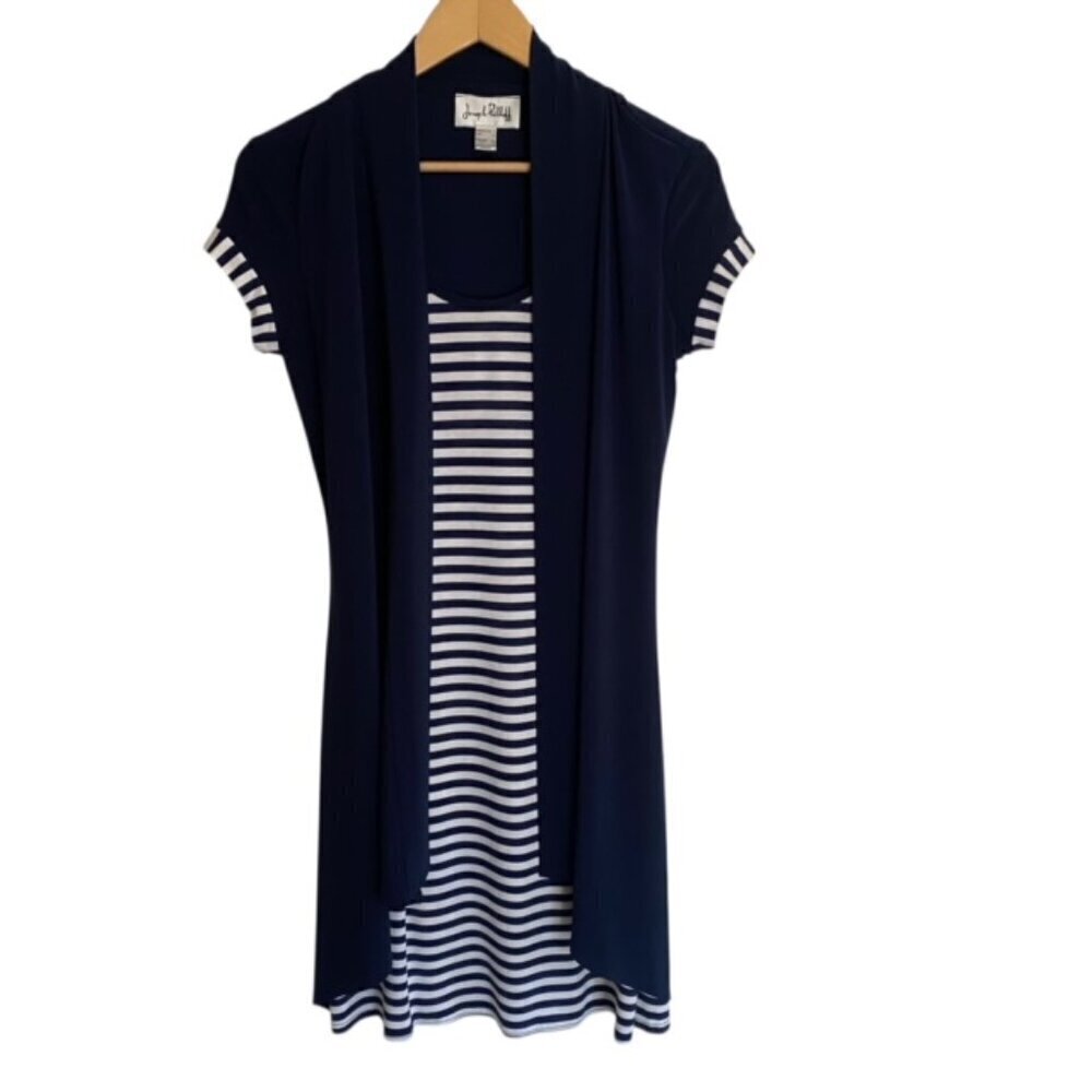Joseph Ribkoff Navy & White Striped Knit Dress 4